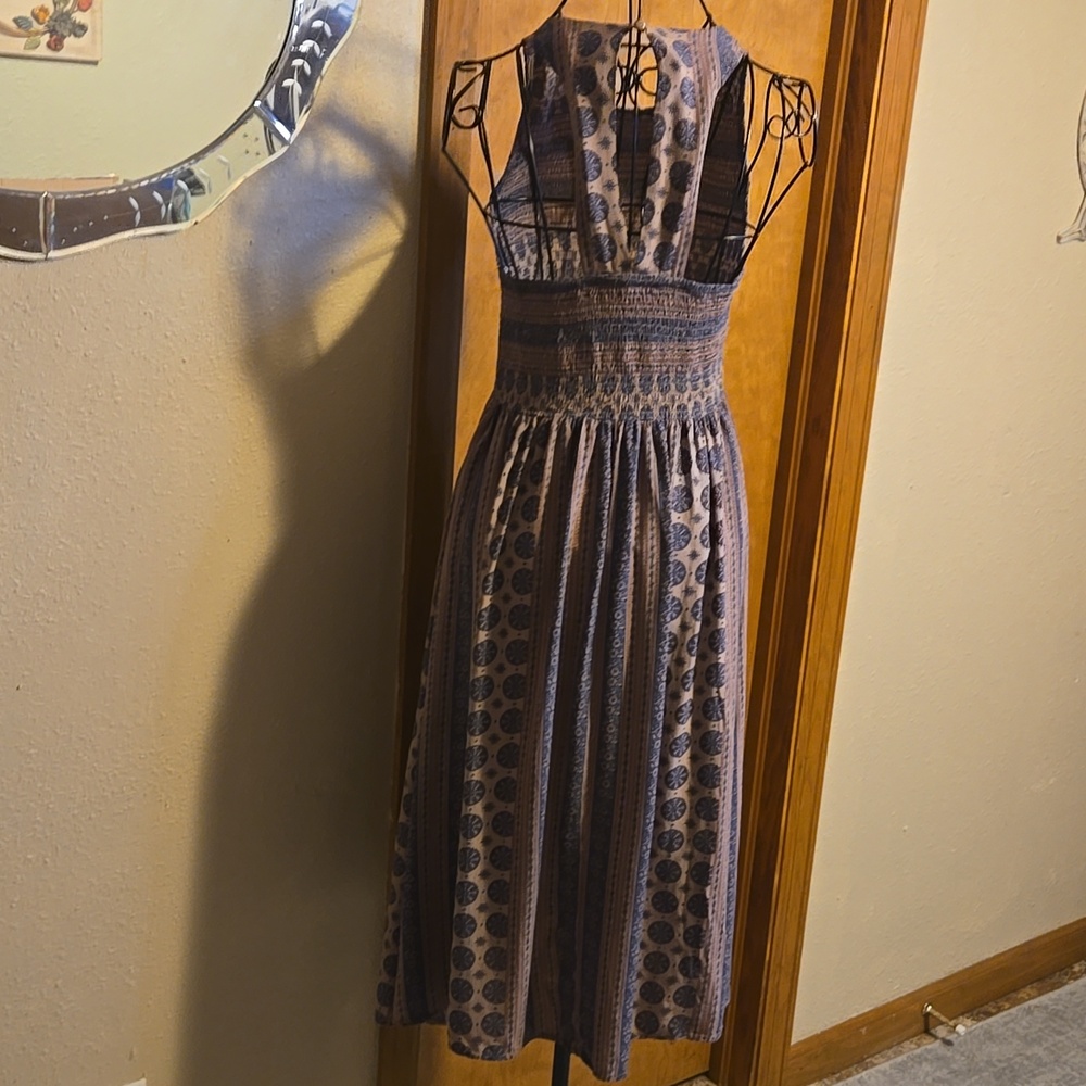 bleuh ciel Striped Geo-Print Midi Dress in Blue and Brown - Picture 6 of 8